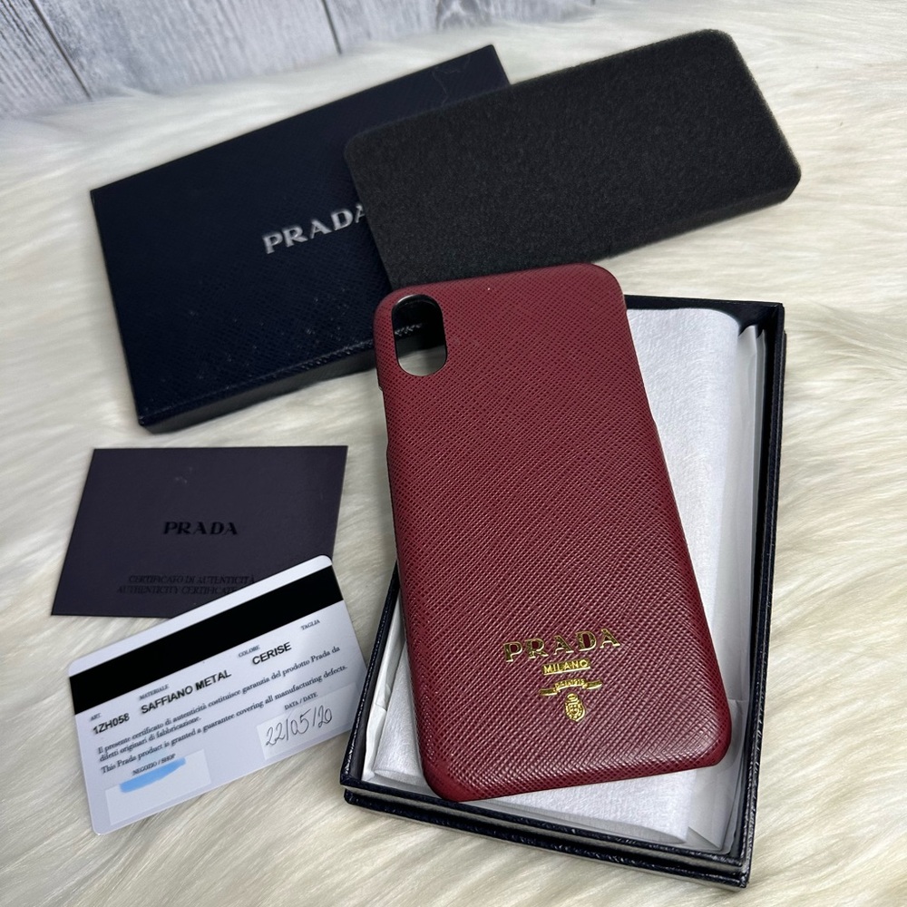 PRADA saffiano iphone XS leather case in cerise